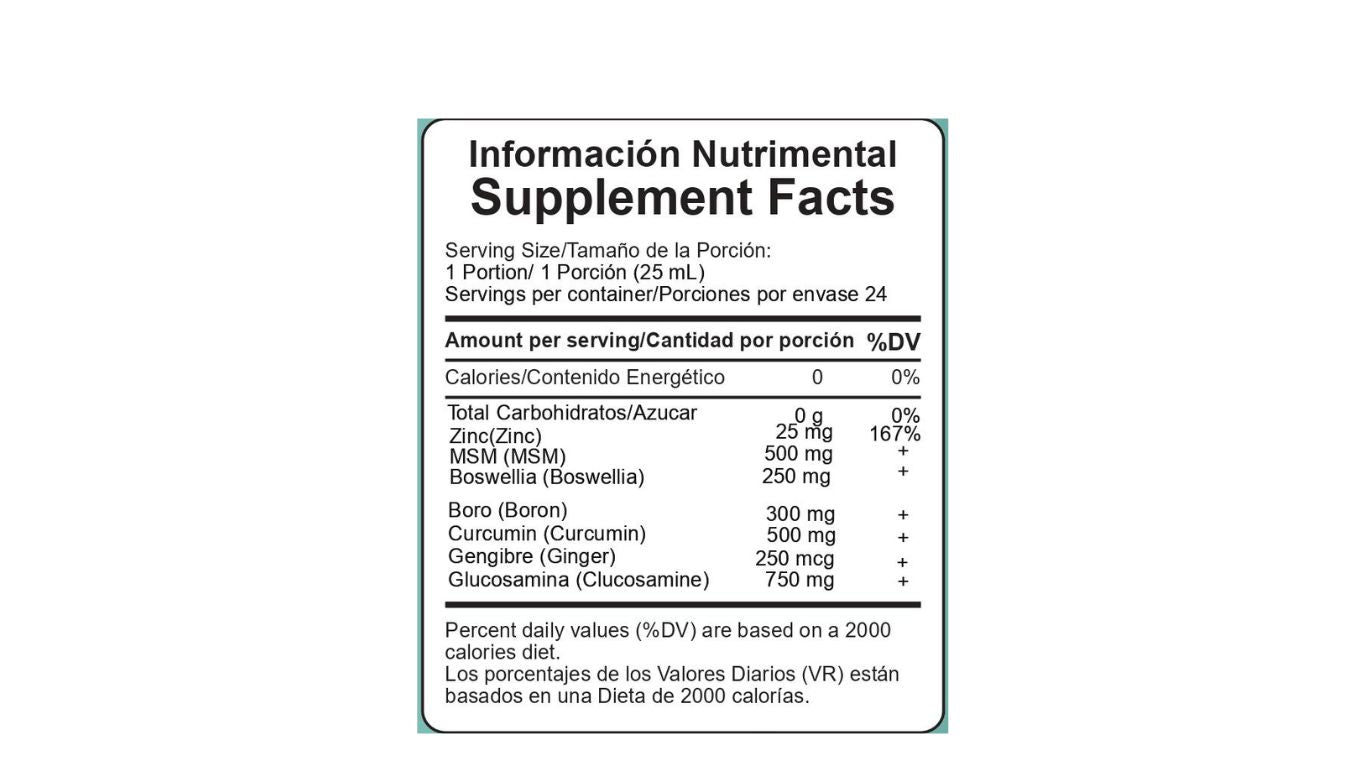 Nano Liposomal Curcumin Plus fortified with Glucosamine, MSM, Boron, Zinc, Ginger, Boswellia 650mL.