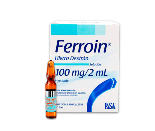 Inyectable Iron Box With 3 100mg/2mL Vials Intramuscular and Intravenous Use