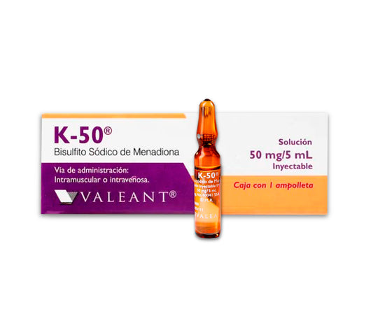 Vitamin K3 Inyectable IM and IV 50mg/5mL Vial Valeant Laboratories