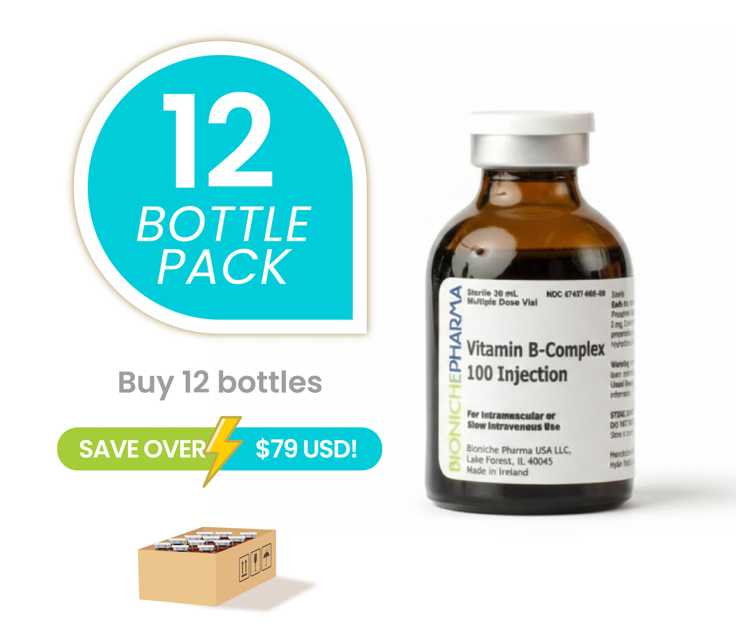 12 Pack offer -Vitamin B Complex Bioniche Injectable 30ml Save Over $79 On Sale For limited time!