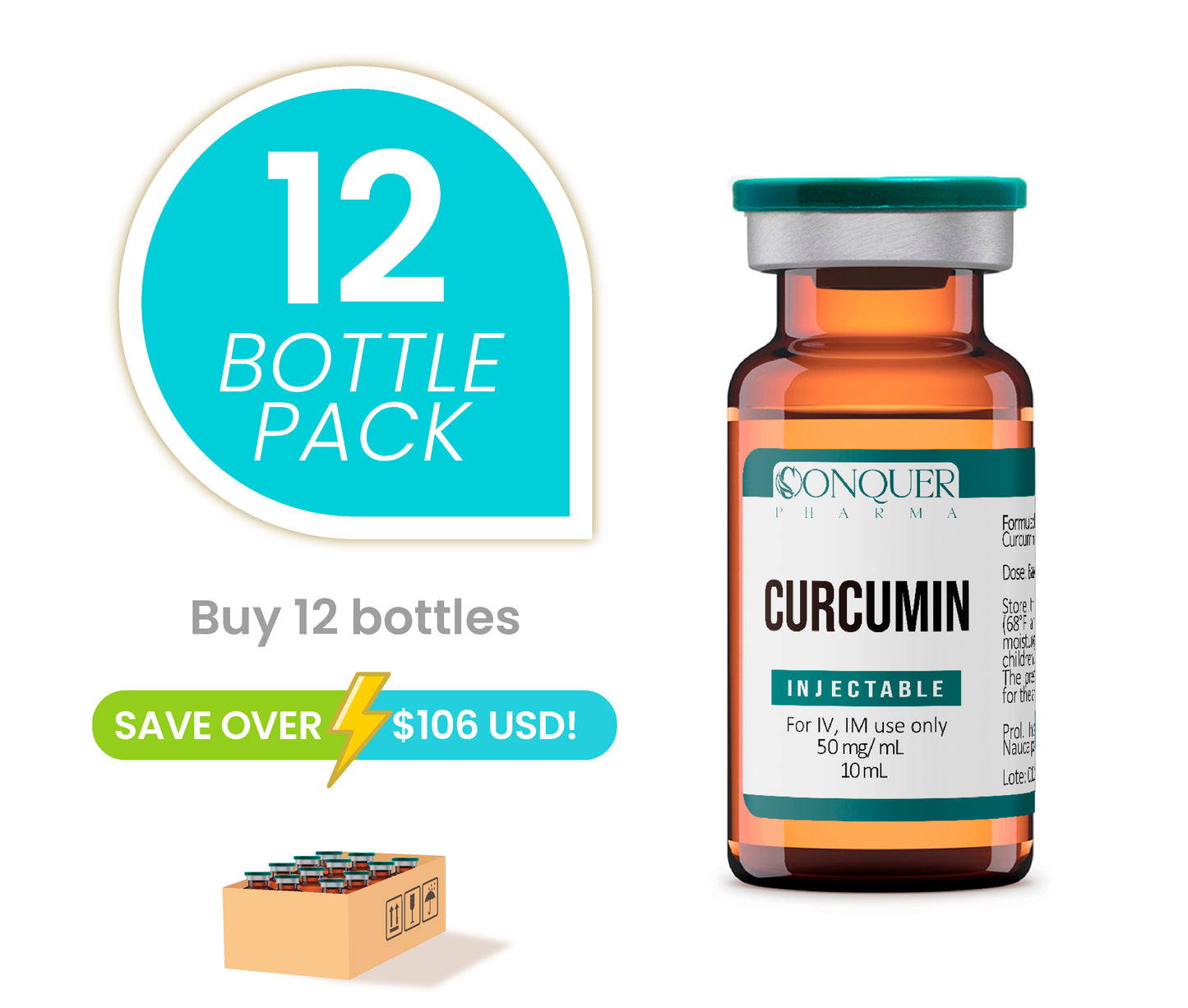 12 Pack Offer –Curcumin Injectable 50mg/mL 10mL Save Over $ 106 USD. On Sale For limited time!