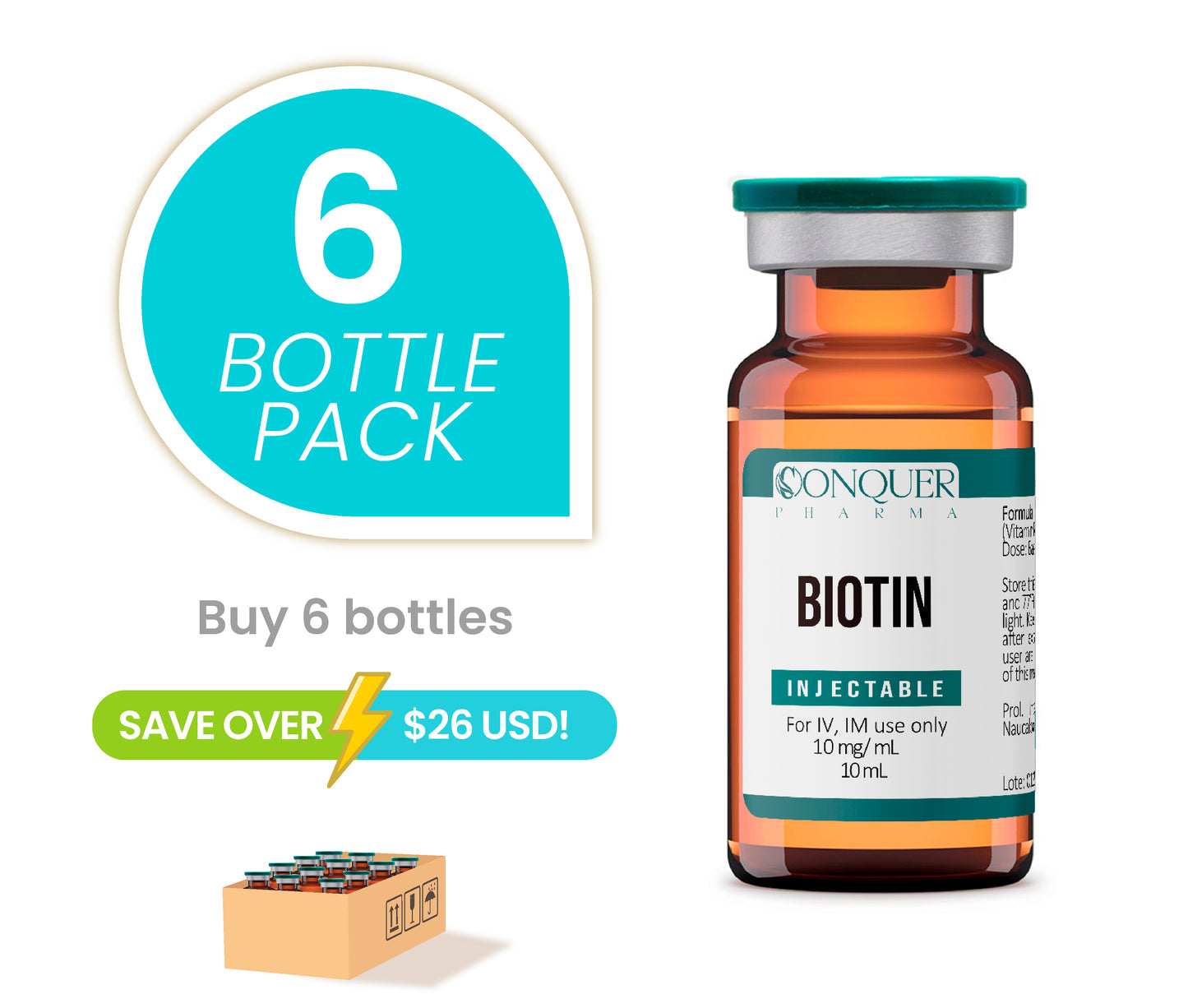 6 Pack Offer – Biotin Injectable 10mg/mL 10mL. Save Over $ 26 USD. On Sale For limited time!