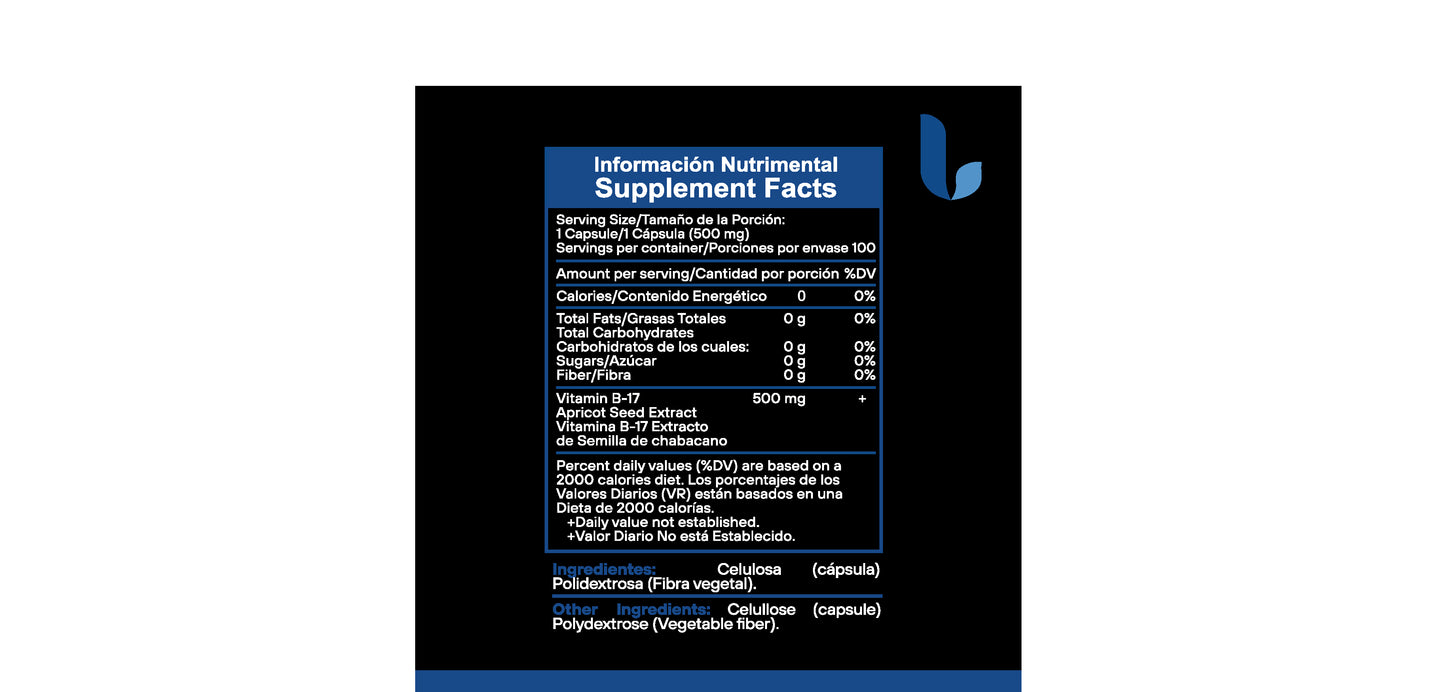 Vitamin B17 (amygdalin / laetrile) 500mg 100 Capsules