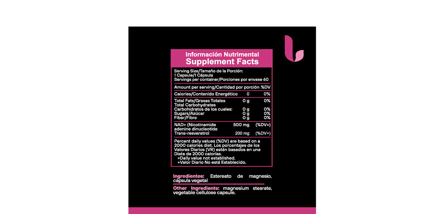NAD+ with Resveratrol 500mg 60 Capsules