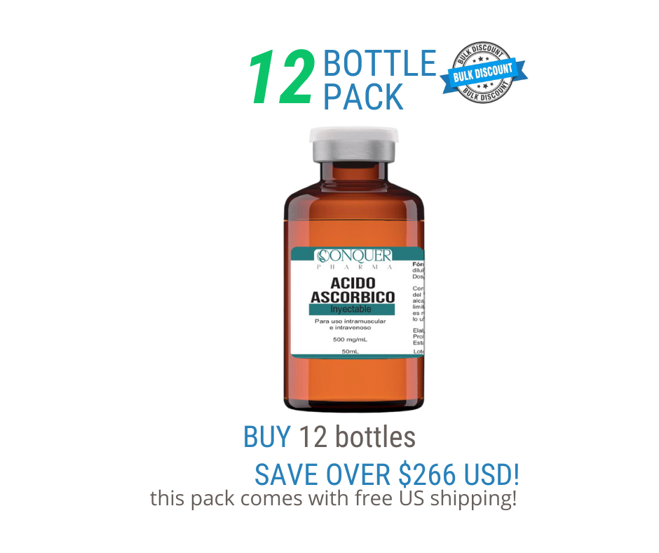 12 Pack Offer – Ascorbic Acid (Vitamin C) Injectable 500mg/ml 50mL Save Over $266 USD and Get Free US Shipping! On Sale For limited time!