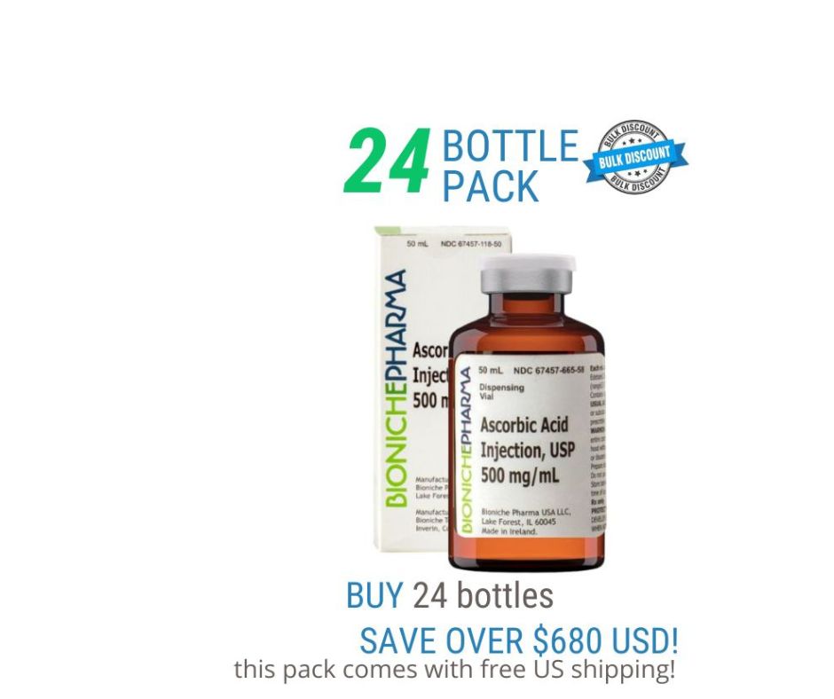 24 Pack Offer – Ascorbic Acid (Vitamin C) Injectable 500mg/ml Save Over $680 USD and Get Free US Shipping! On Sale For limited time!