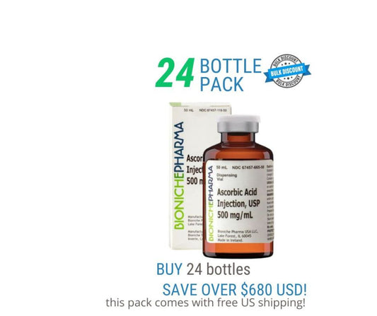 24 Pack Offer – Ascorbic Acid (Vitamin C) Injectable 500mg/ml Save Over $680 USD and Get Free US Shipping! On Sale For limited time!