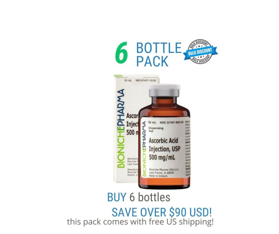 6 Pack Offer – Ascorbic Acid (Vitamin C) Injectable 500mg/ml Save Over $90 USD and Get Free US Shipping! On Sale For limited time!