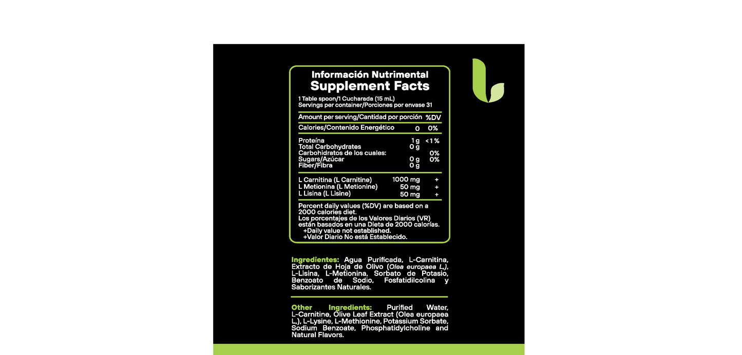 Nano Liposomal L-Carnitine fortified with L-Metionine and L-Lisine  unique formula 473 mL.